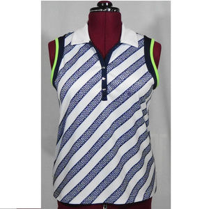 IZOD (SZ L) BLUE & WHITE STRIPED POLO/ GOLF TOP